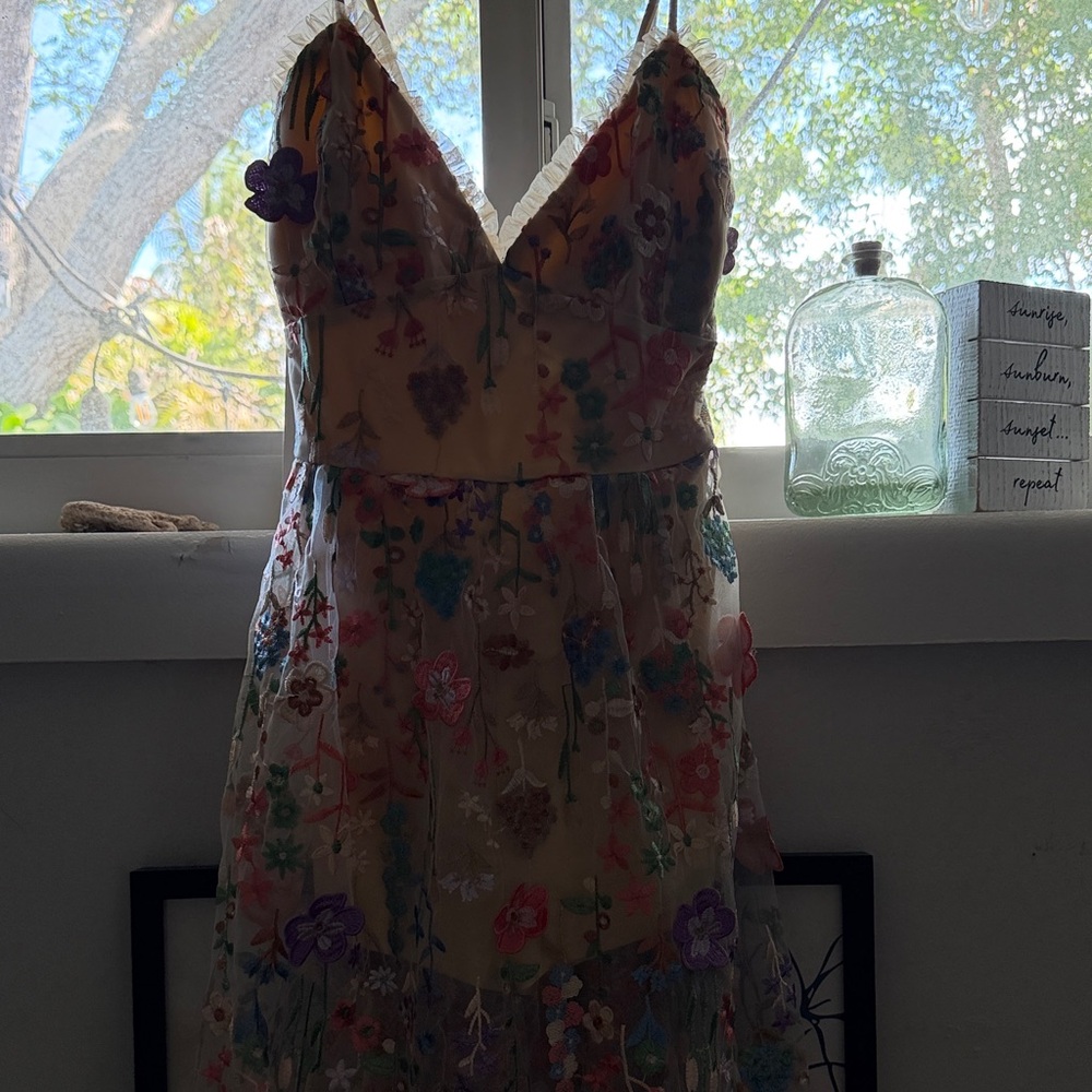 Lulu's Multicolor Floral Embroidered Dress Bodysuit